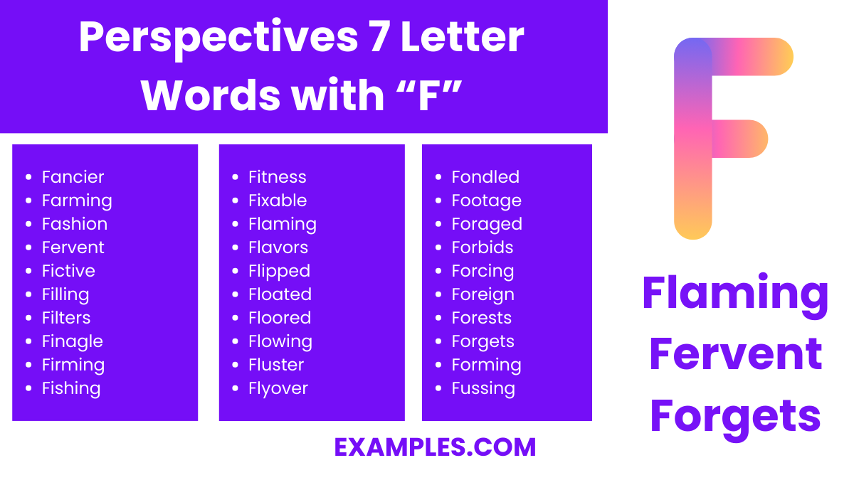 perspectives 7 letter words with f