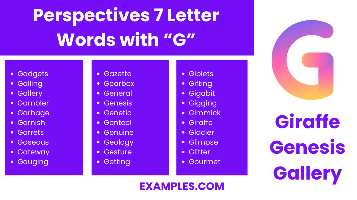 perspectives 7 letter words with g