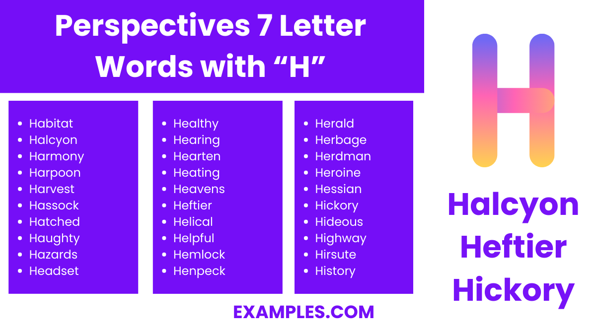perspectives 7 letter words with h