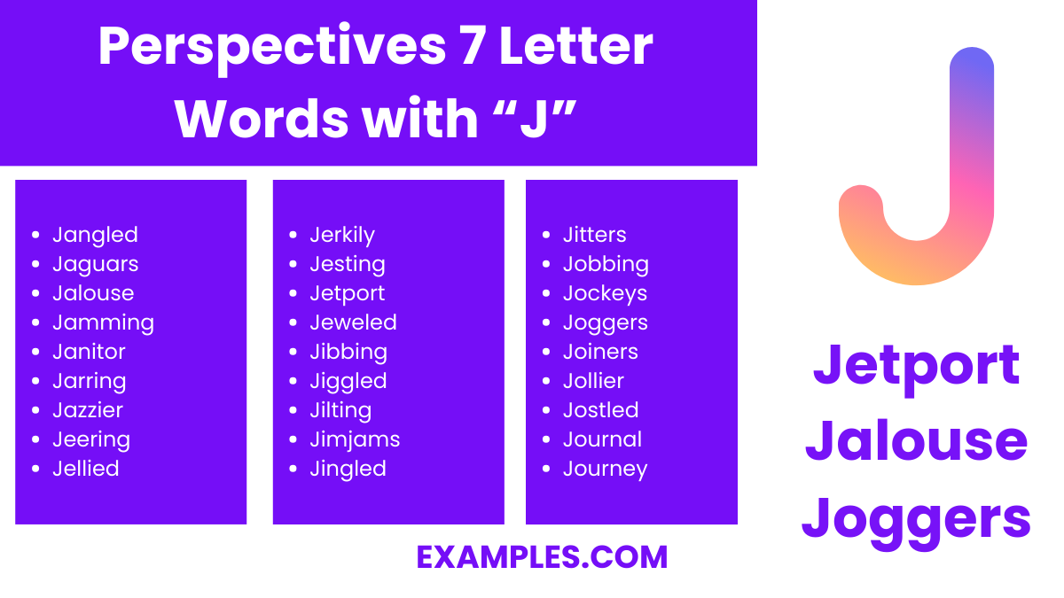perspectives 7 letter words with j