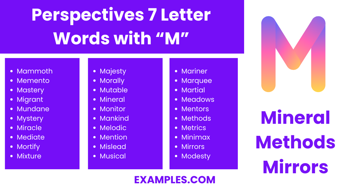 perspectives 7 letter words with m