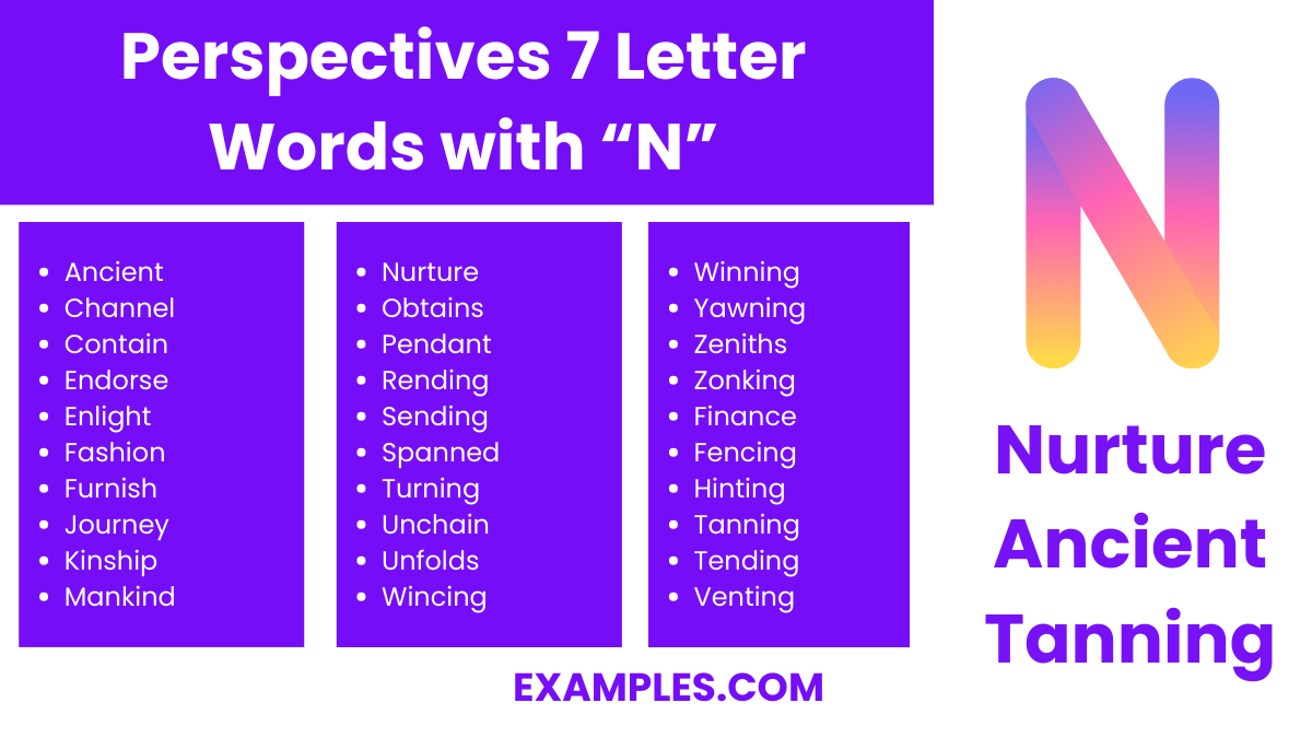 perspectives 7 letter words with n