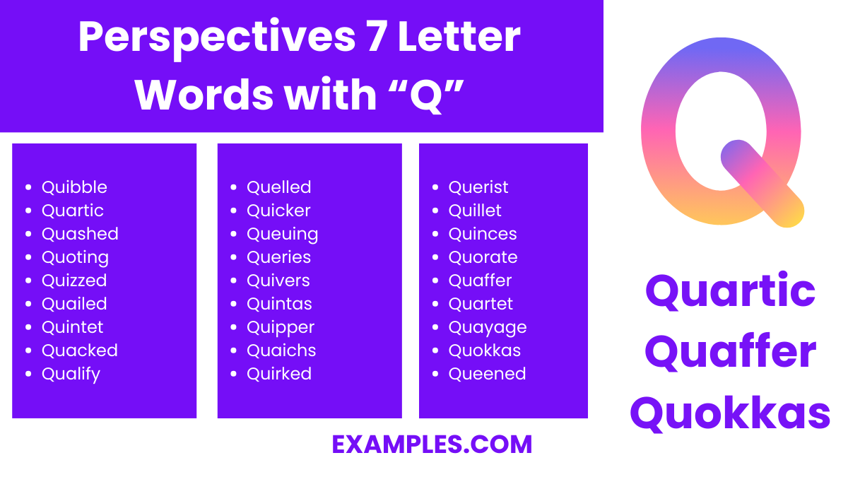 perspectives 7 letter words with q