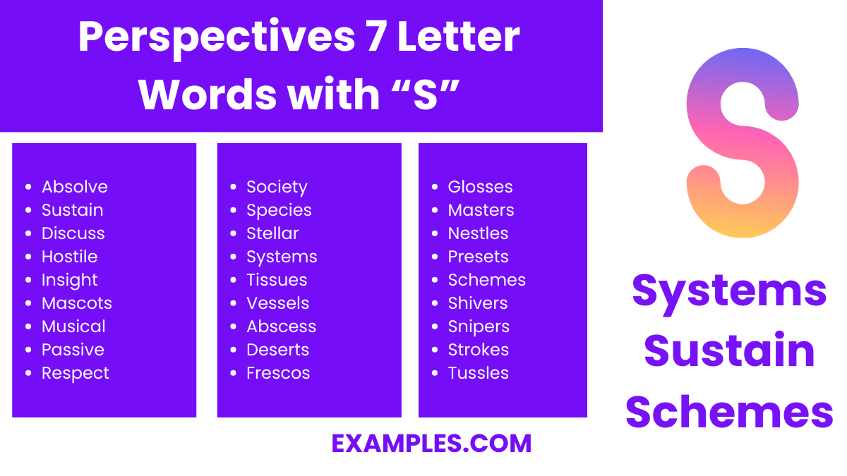 perspectives 7 letter words with s