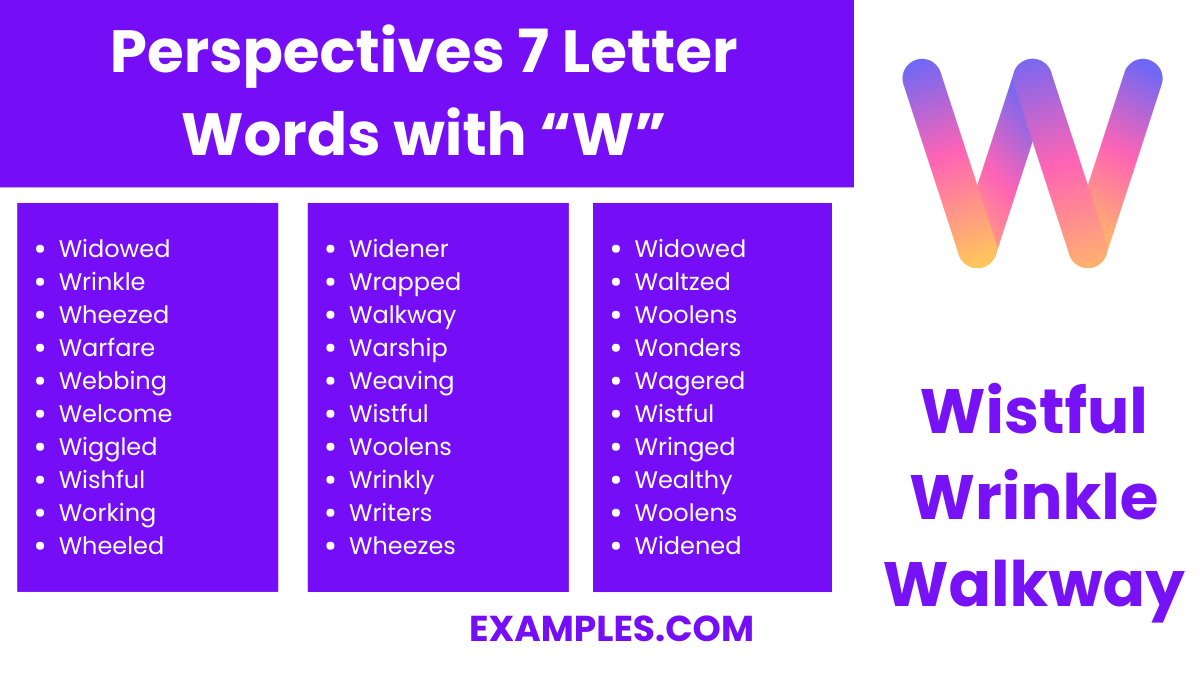 perspectives 7 letter words with w