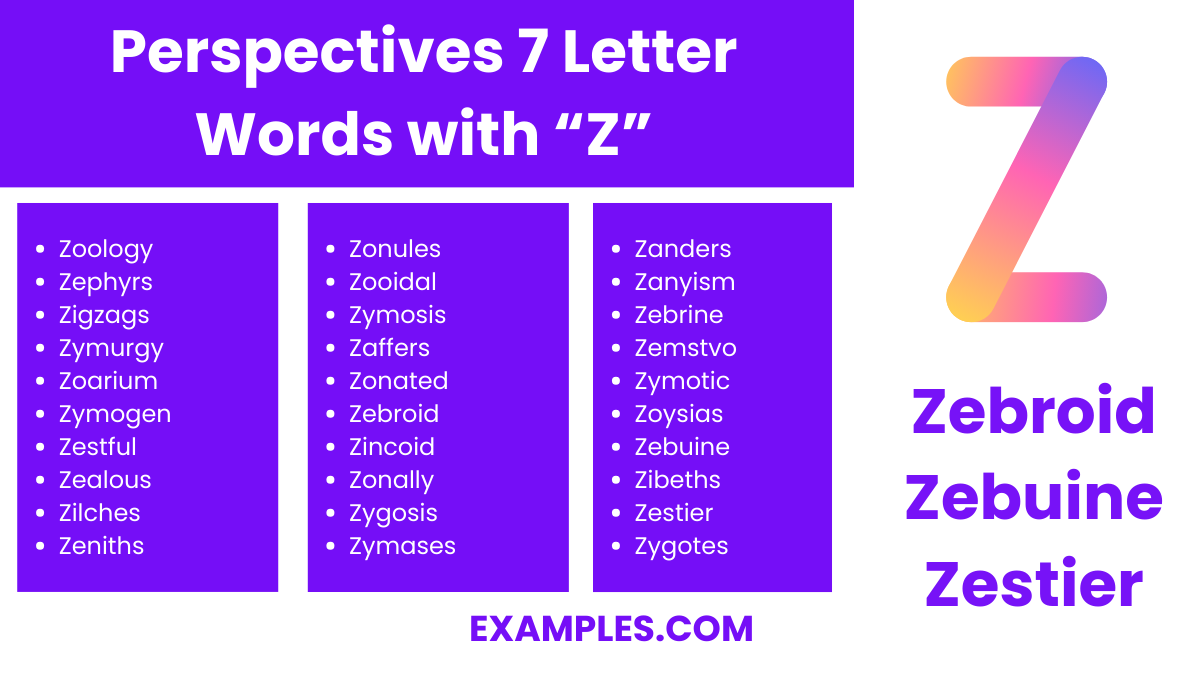 perspectives 7 letter words with z