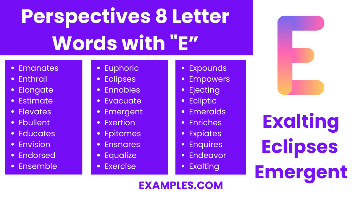 perspectives 8 letter words with e
