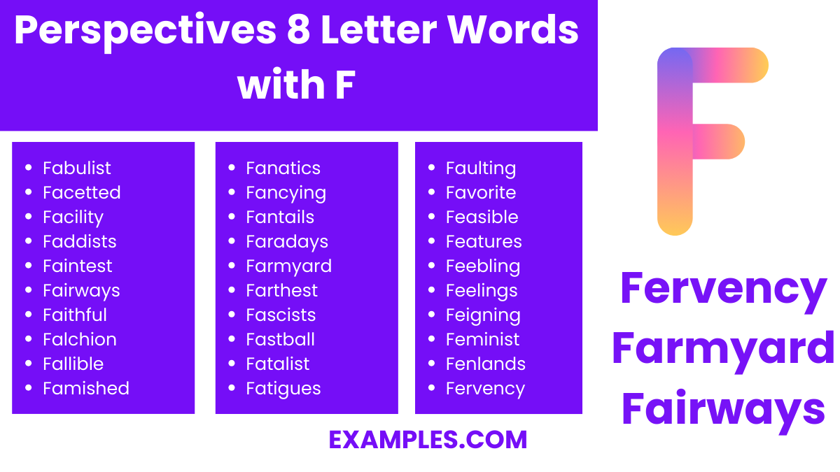 perspectives 8 letter words with f