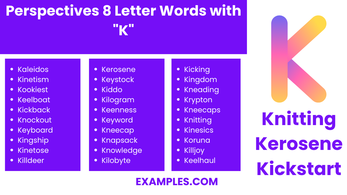 perspectives 8 letter words with k