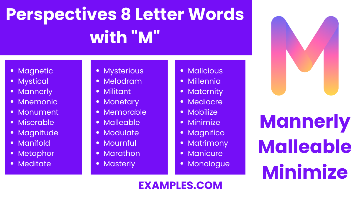 perspectives 8 letter words with m