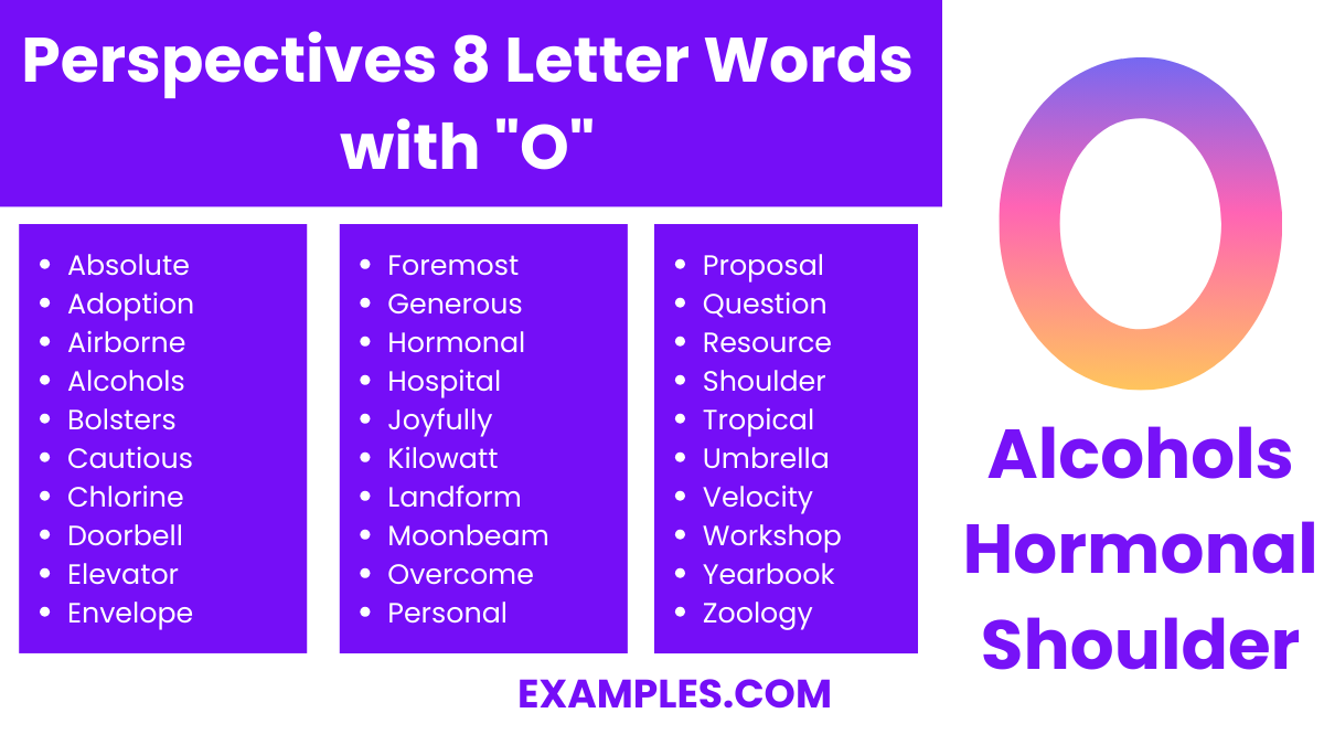 perspectives 8 letter words with o