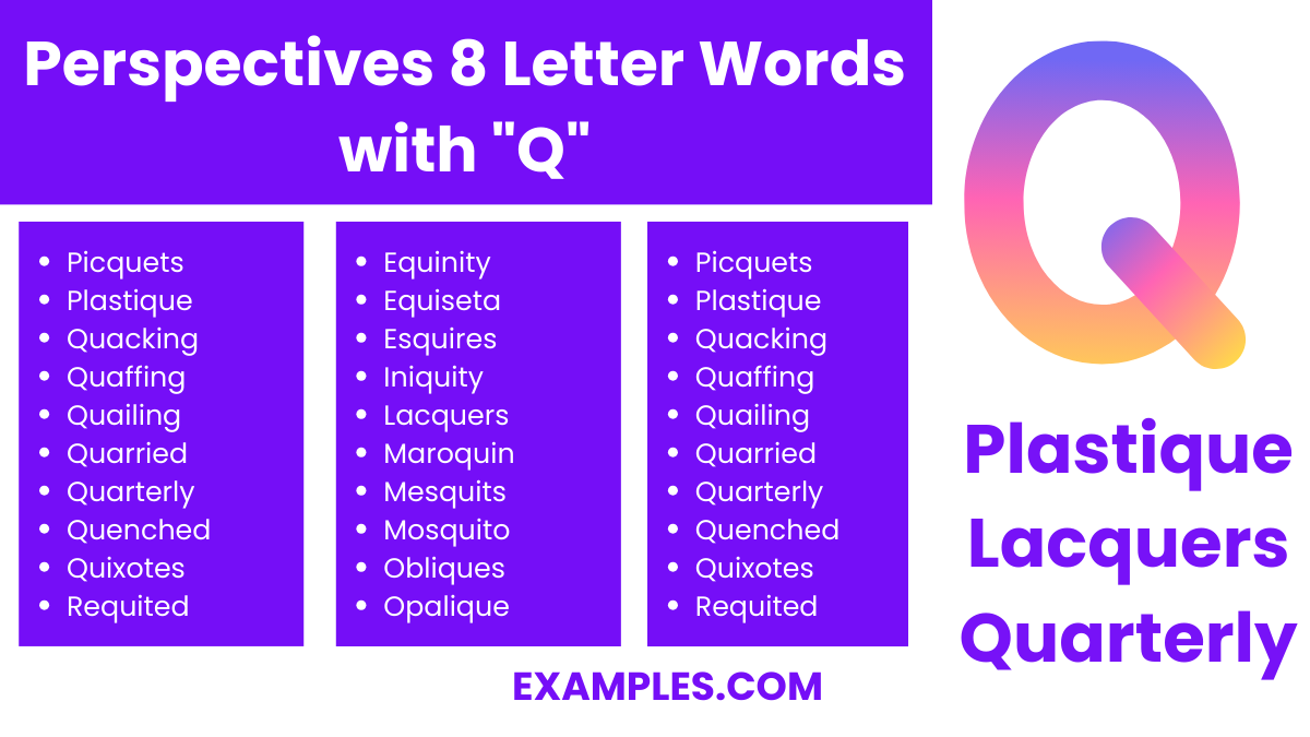 perspectives 8 letter words with q