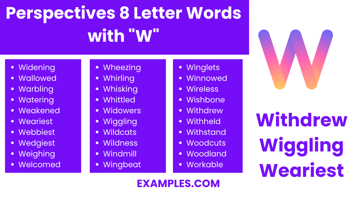 perspectives 8 letter words with w