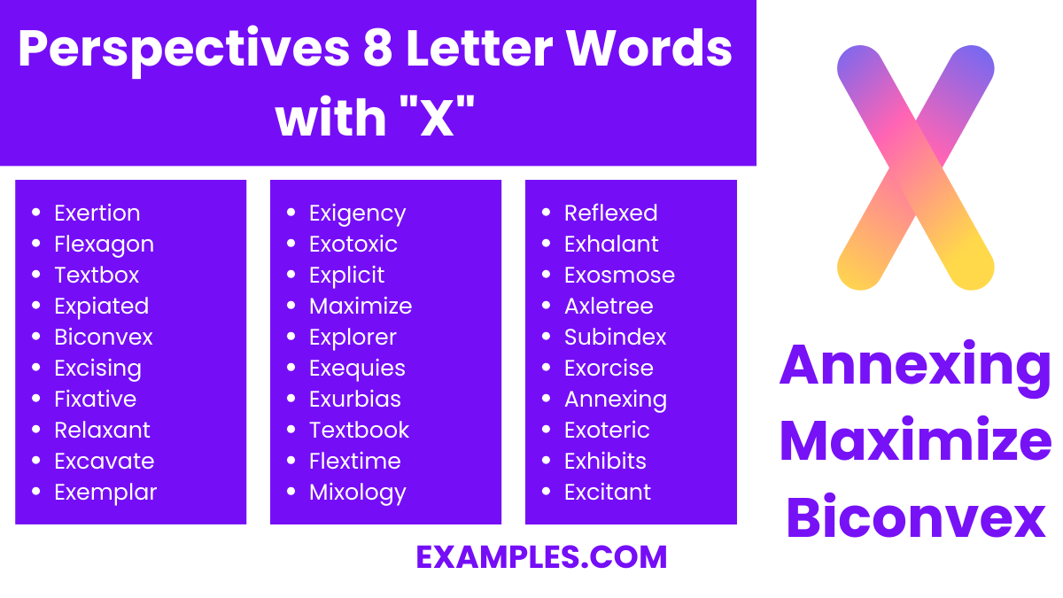perspectives 8 letter words with x