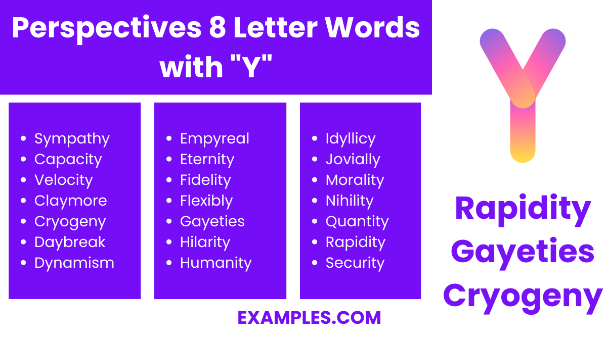 perspectives 8 letter words with y