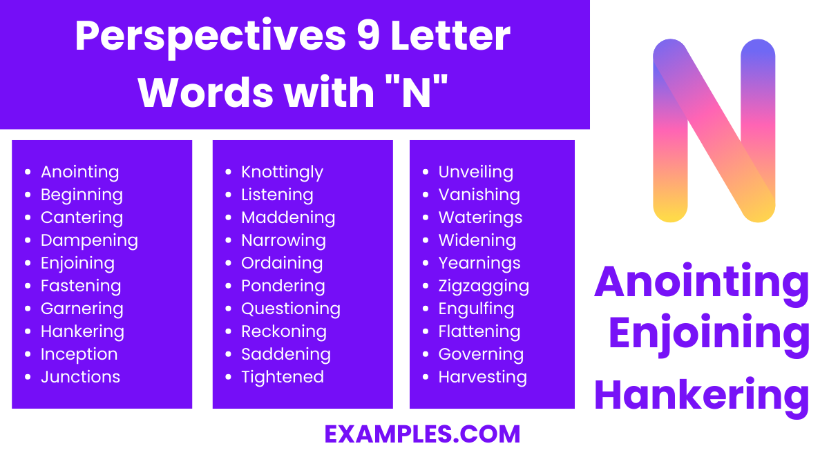 perspectives 9 letter words with n