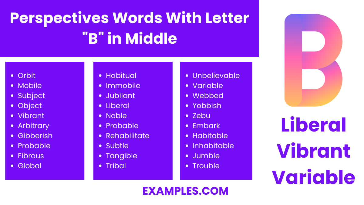 perspectives words with letter b in middle