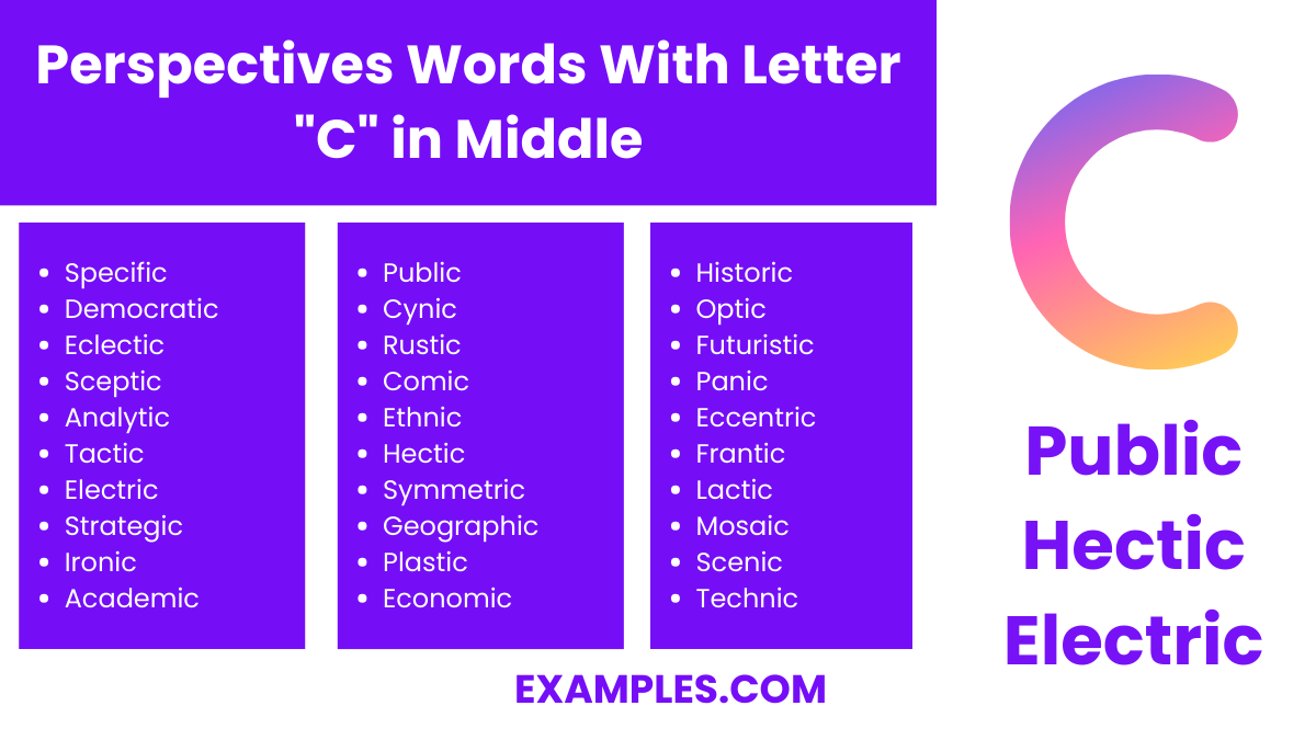 perspectives words with letter c in middle
