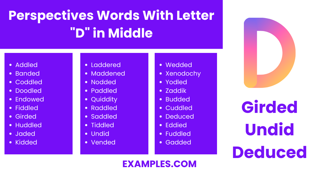 perspectives words with letter d in middle