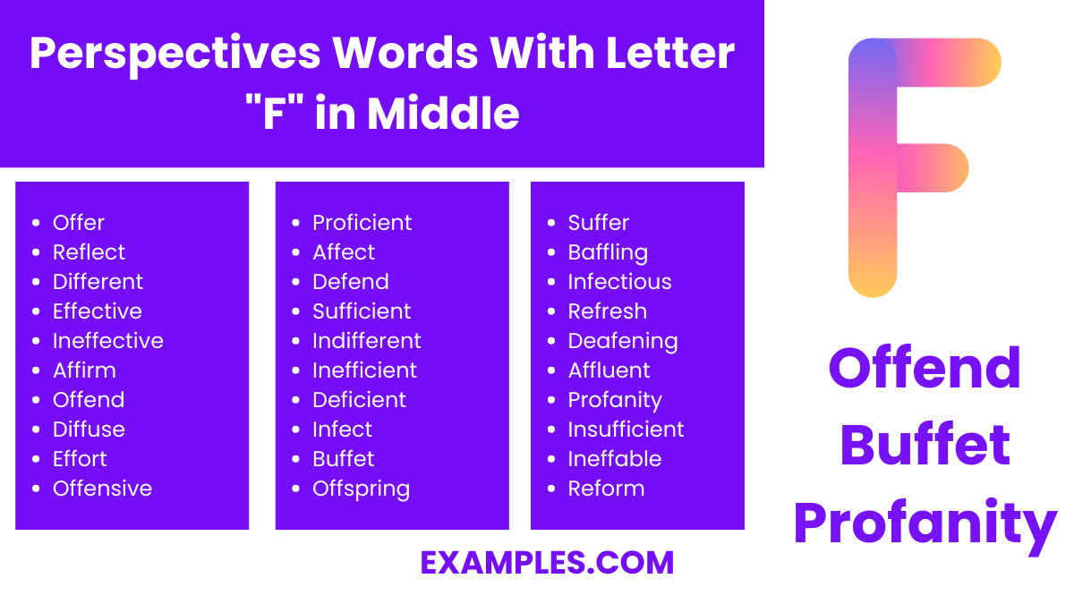perspectives words with letter f in middle