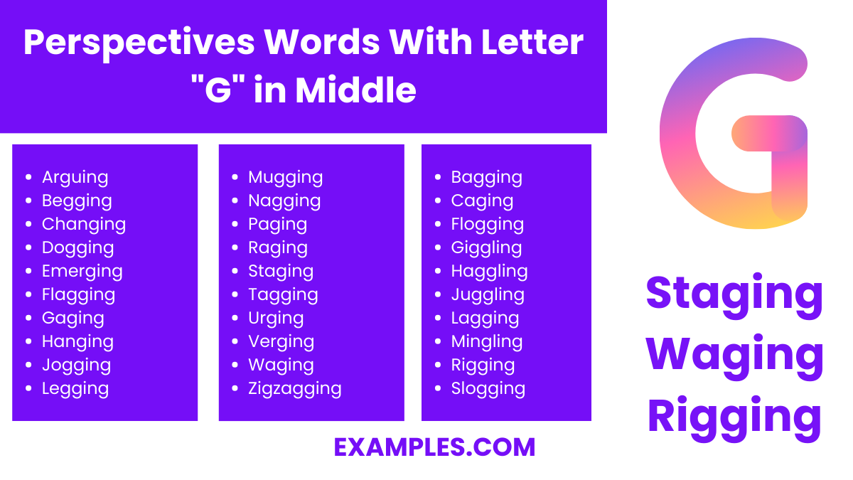 perspectives words with letter g in middle
