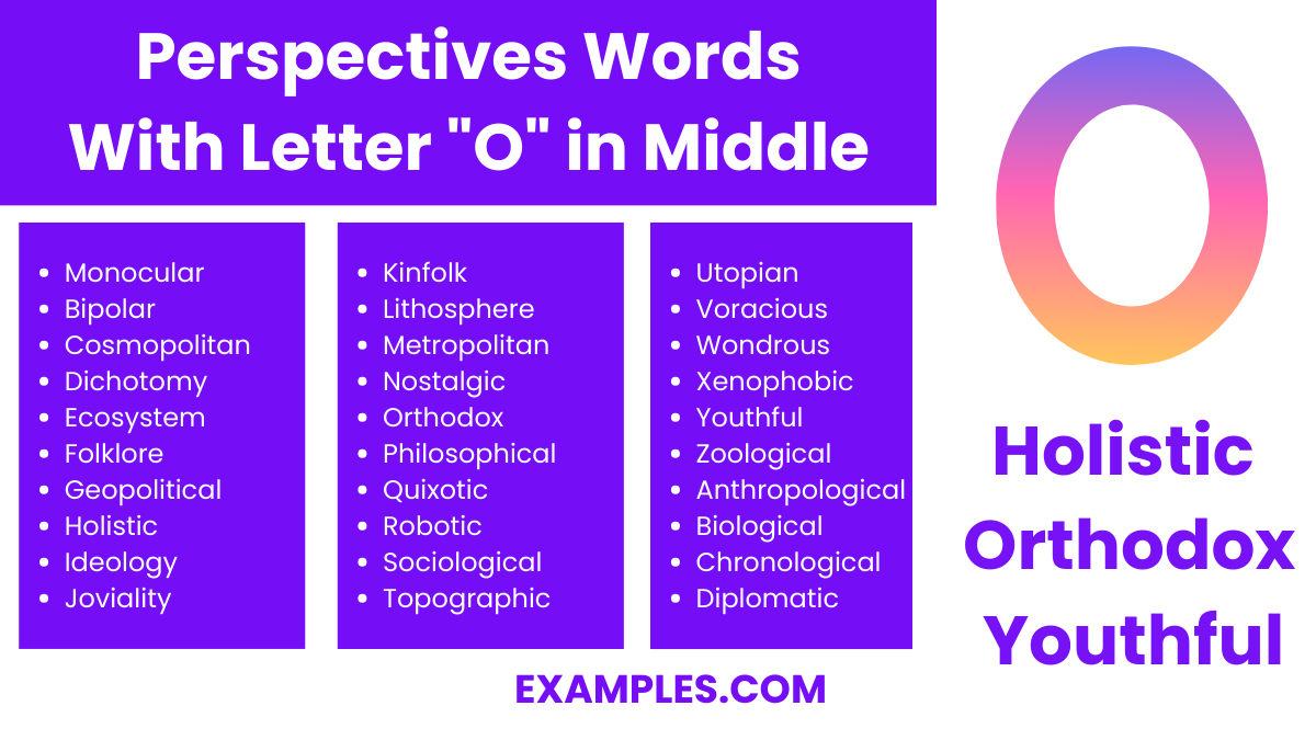 perspectives words with letter o in middle
