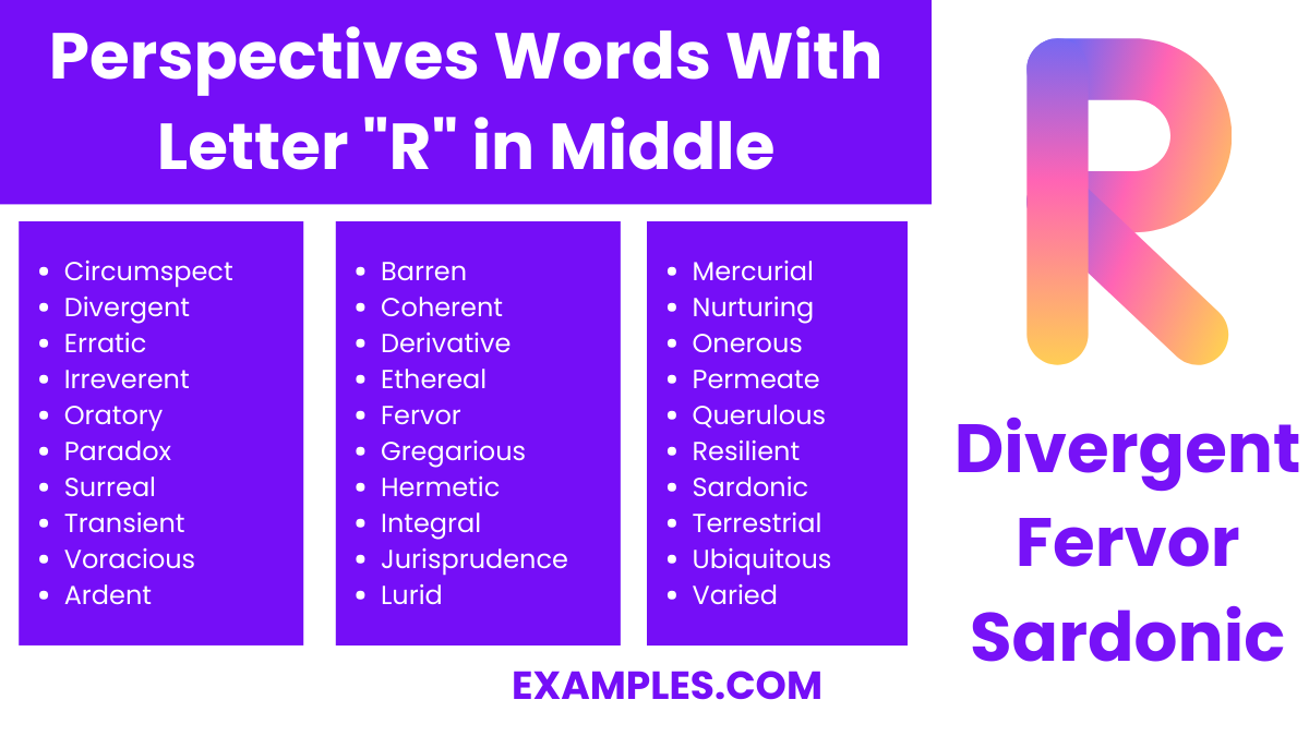 perspectives words with letter r in middle