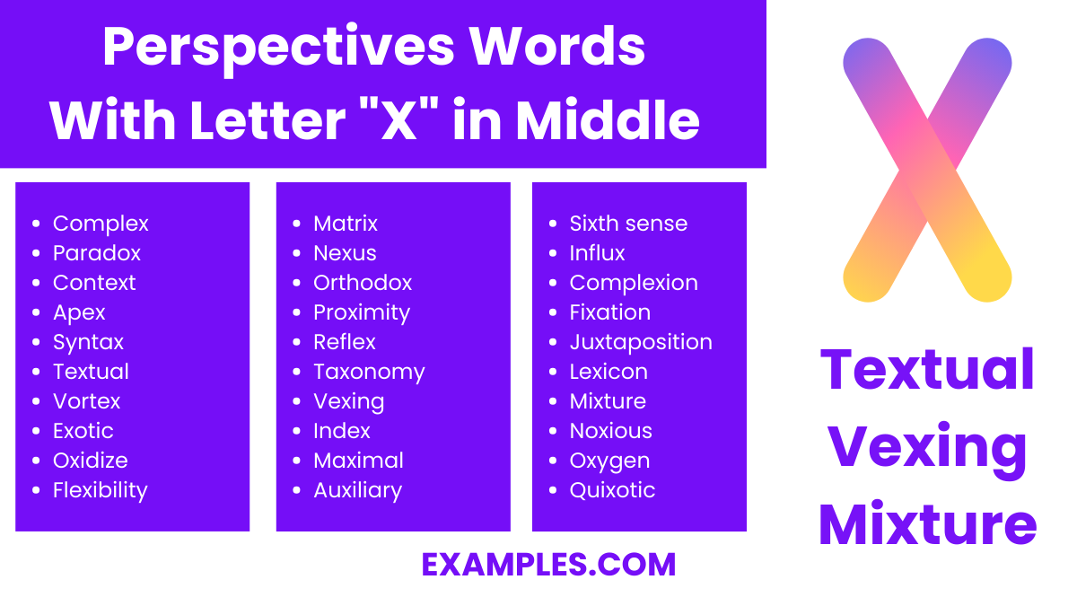 perspectives words with letter x in middle