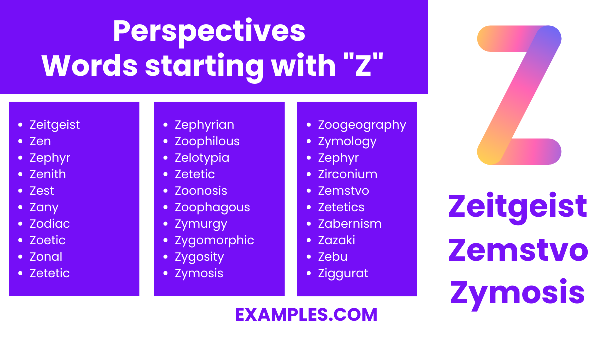 perspectives words starting with z