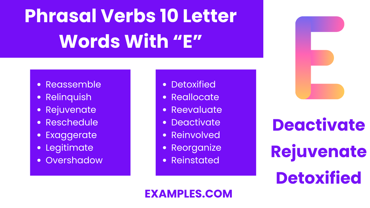 phrasal verbs 10 letter words with e