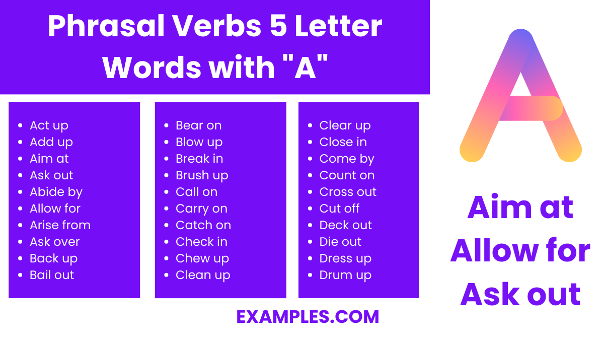 phrasal verbs 5 letter words with a