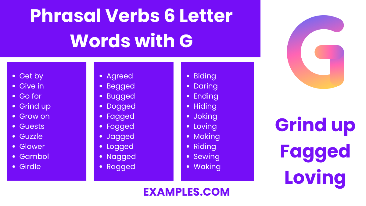 phrasal verbs 6 letter words with g