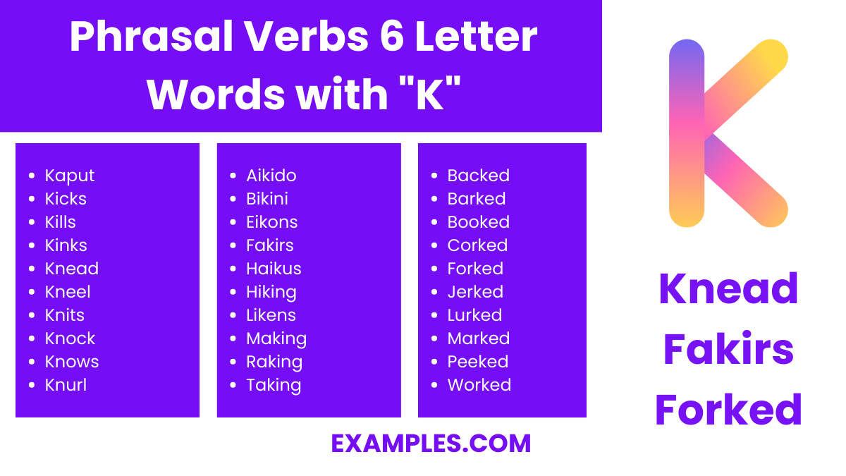 phrasal verbs 6 letter words with k