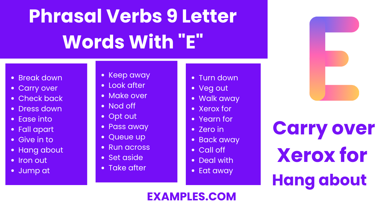 phrasal verbs 9 letter words with e