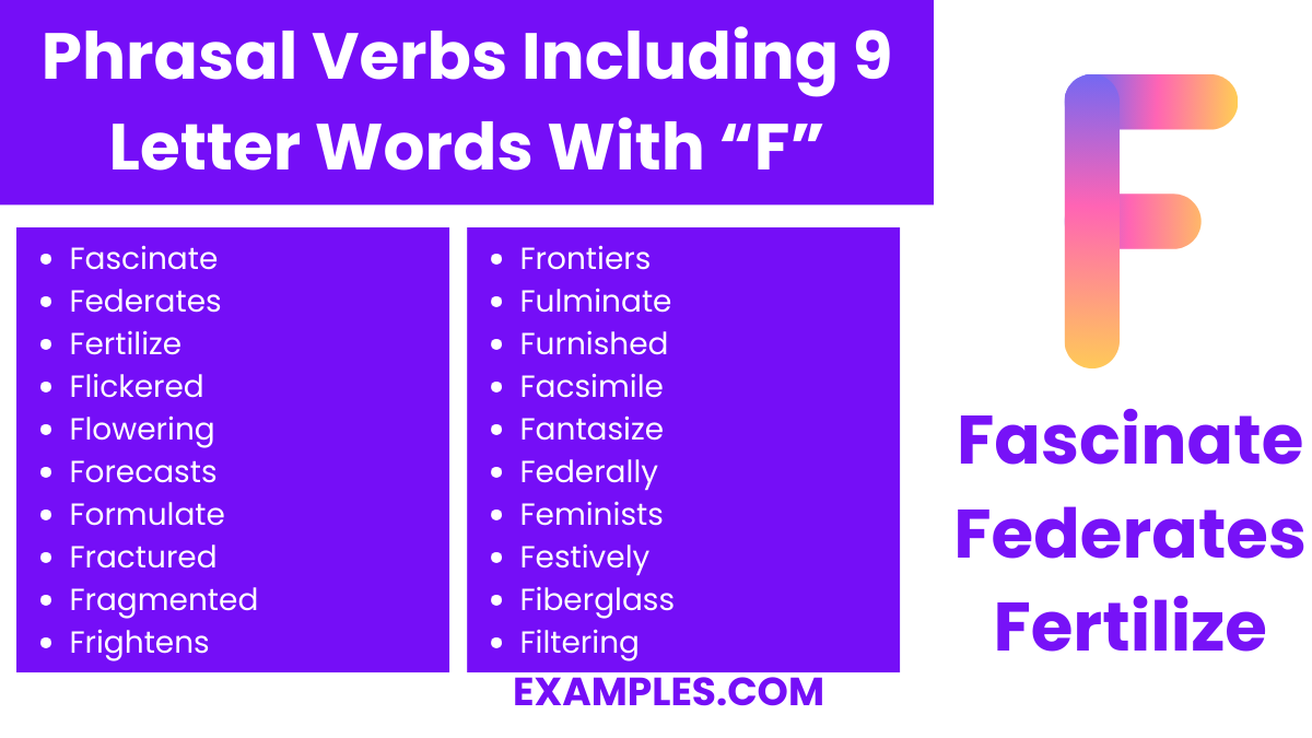 phrasal verbs including 9 letter words with f