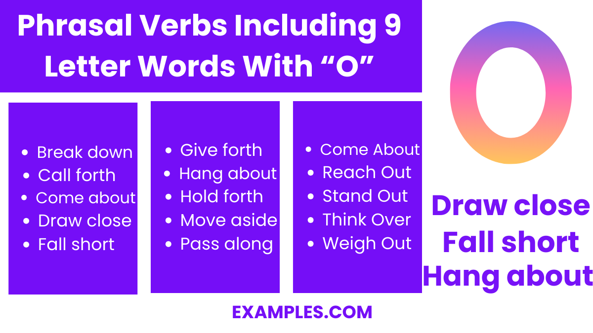 phrasal verbs including 9 letter words with o