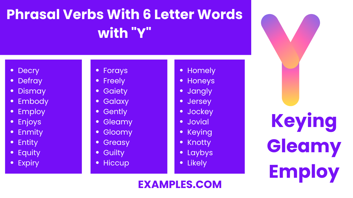 phrasal verbs with 6 letter words with y