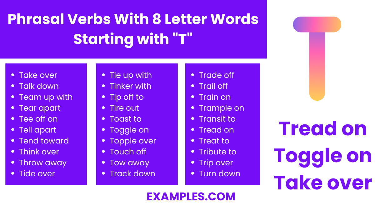 phrasal verbs with 8 letter words starting with t