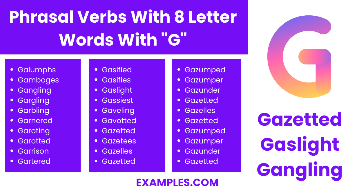 phrasal verbs with 8 letter words with g