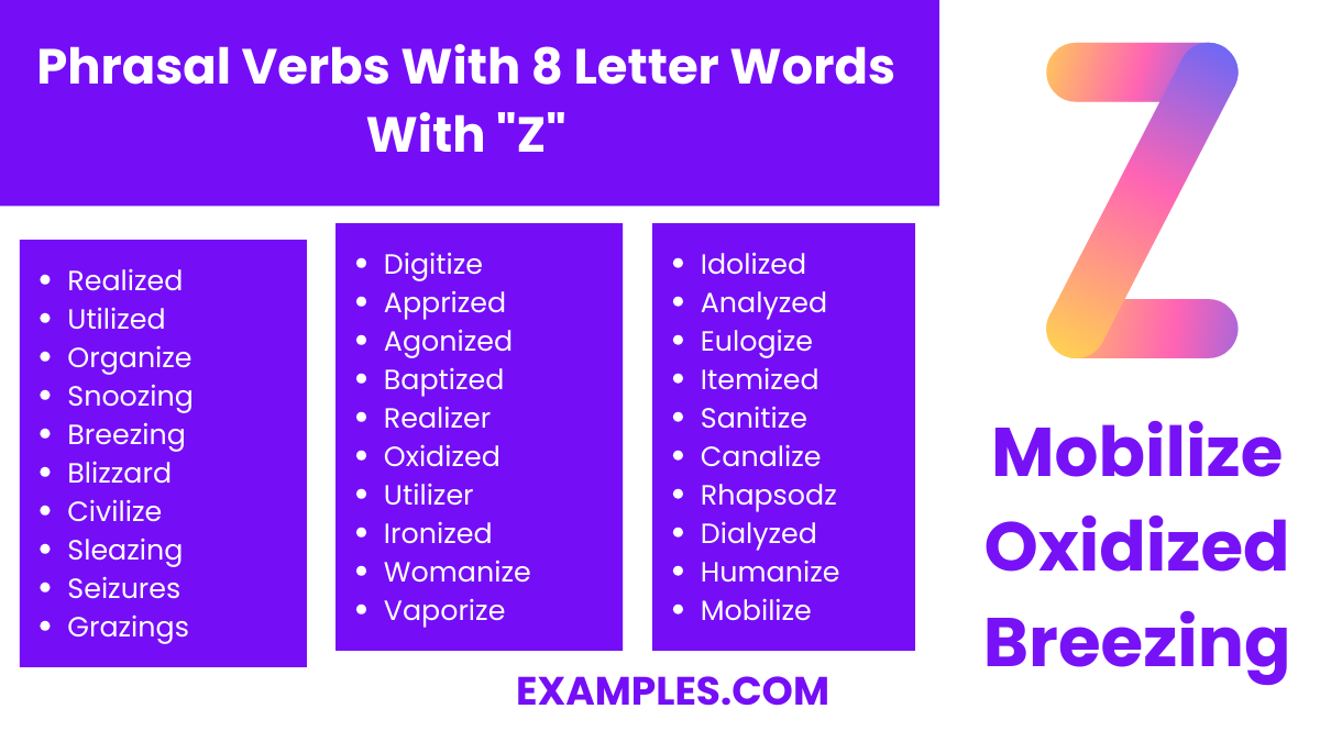 phrasal verbs with 8 letter words with z