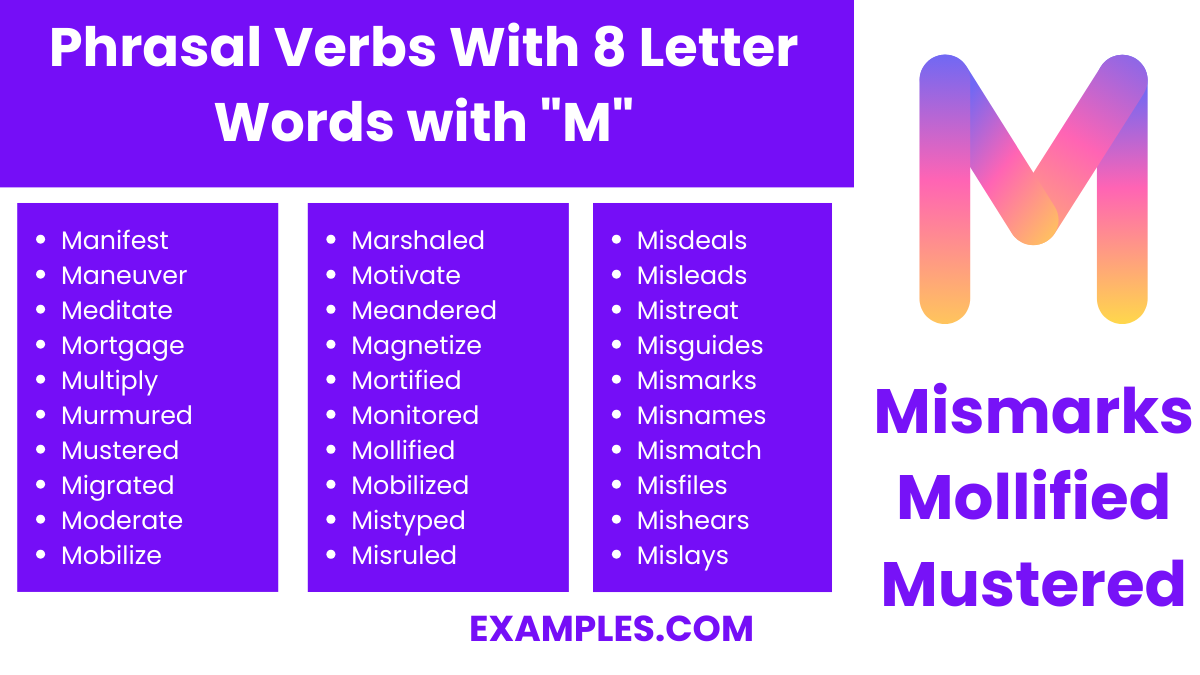 phrasal verbs with 8 letter words with m