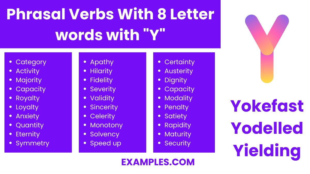 phrasal verbs with 8 letter words with y