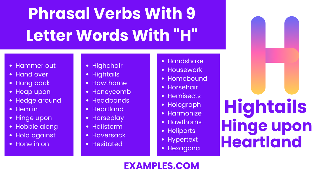 phrasal verbs with 9 letter words with h