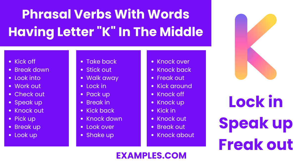 phrasal verbs with words having letters k in the middle