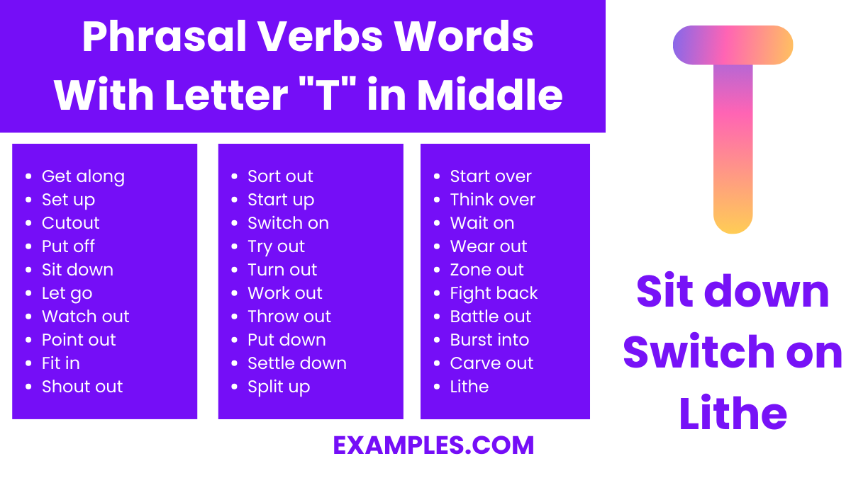 phrasal verbs words with letter t in middle
