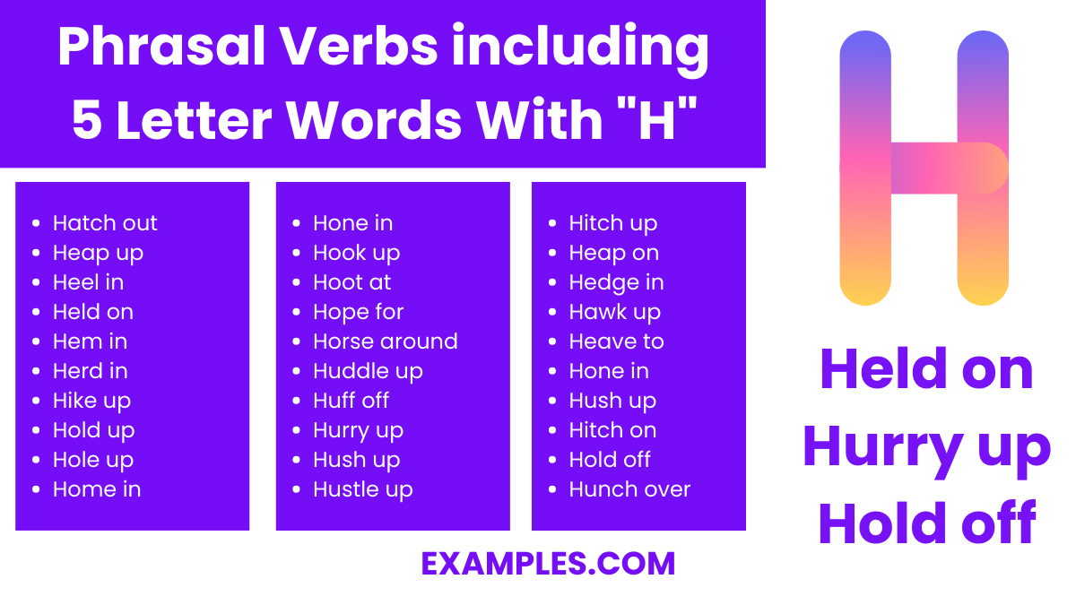 phrasal verbs including 5 letter words with h