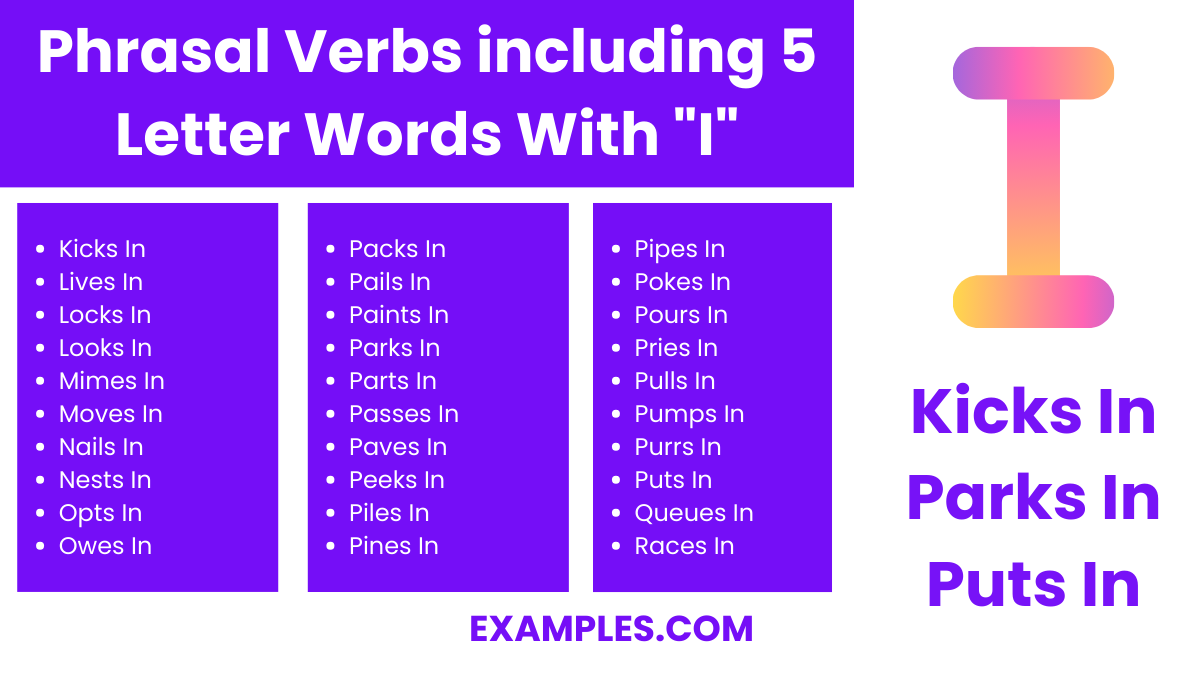 phrasal verbs including 5 letter words with i