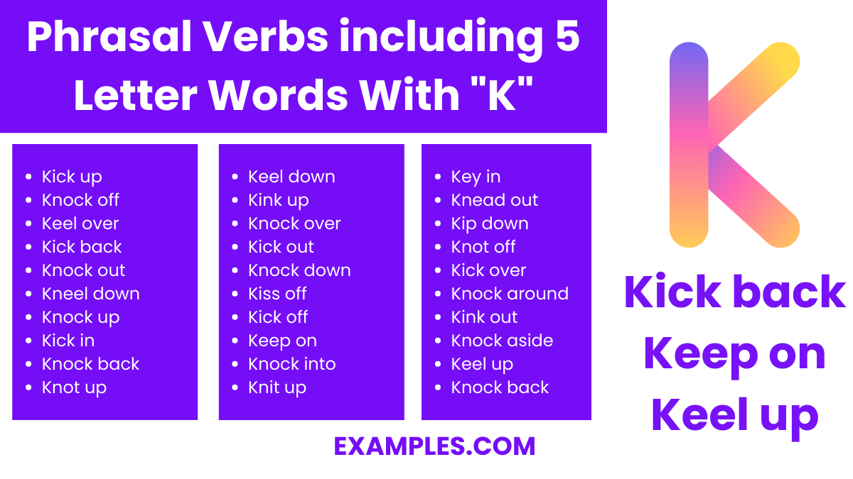 phrasal verbs including 5 letter words with k