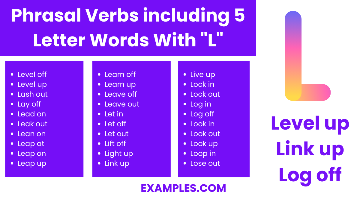 phrasal verbs including 5 letter words with l
