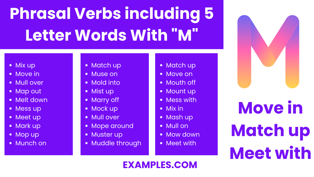 phrasal verbs including 5 letter words with m
